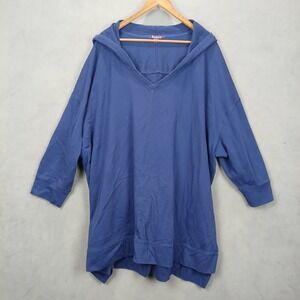 Roaman's Ultimate Tunic Hoodie Womens 4X(34/36) Blue Cotton V Neck 3/4 Sleeve